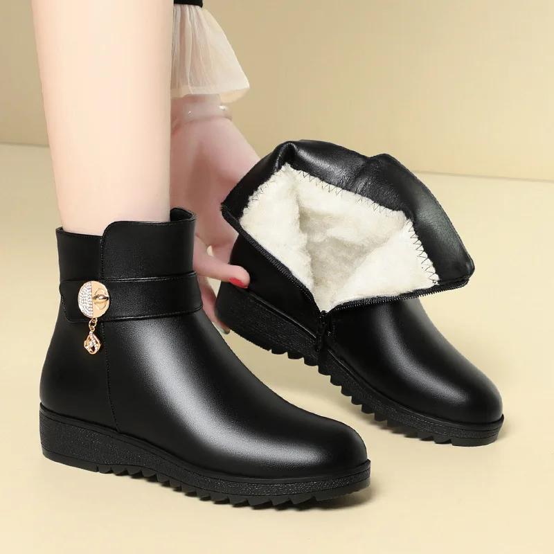 

3,5 см Модные Удобные Плоская Платформа Зимние Ботинки Осень Зима 2025 Толстая Подошва Мягкая Кожа Короткие Плюшевые Ботильоны Офис Мама 38
