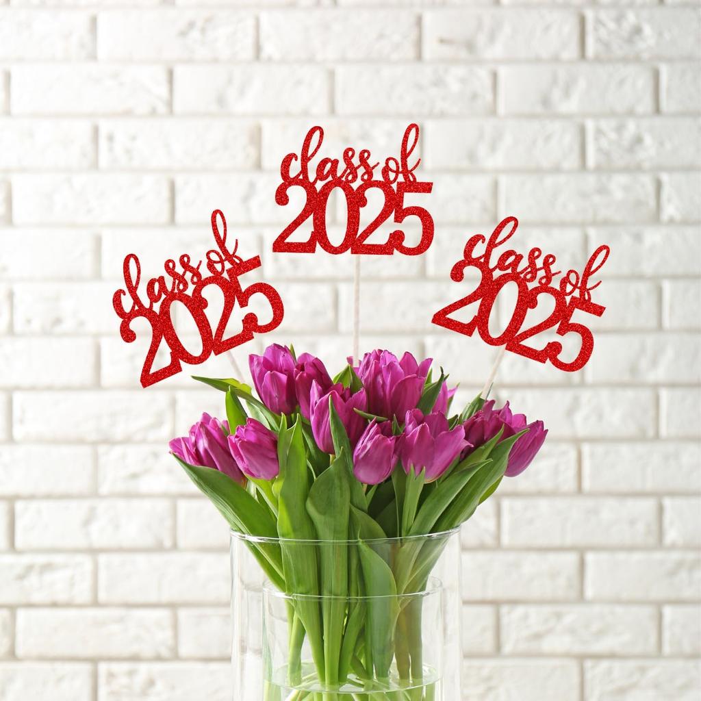 ALISSAR 12 Pack Pre-assembled Double Sided Class of 2025 Graduation Party Centerpiece Sticks, Centerpiece Table Decorations for 2025 Graduation Party