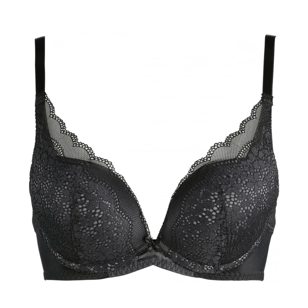 AMOSTYLE BY Triumph Dream Bra Deep V Bra Panty Daisy M014 Size E70M & Set, Lace, (Black),