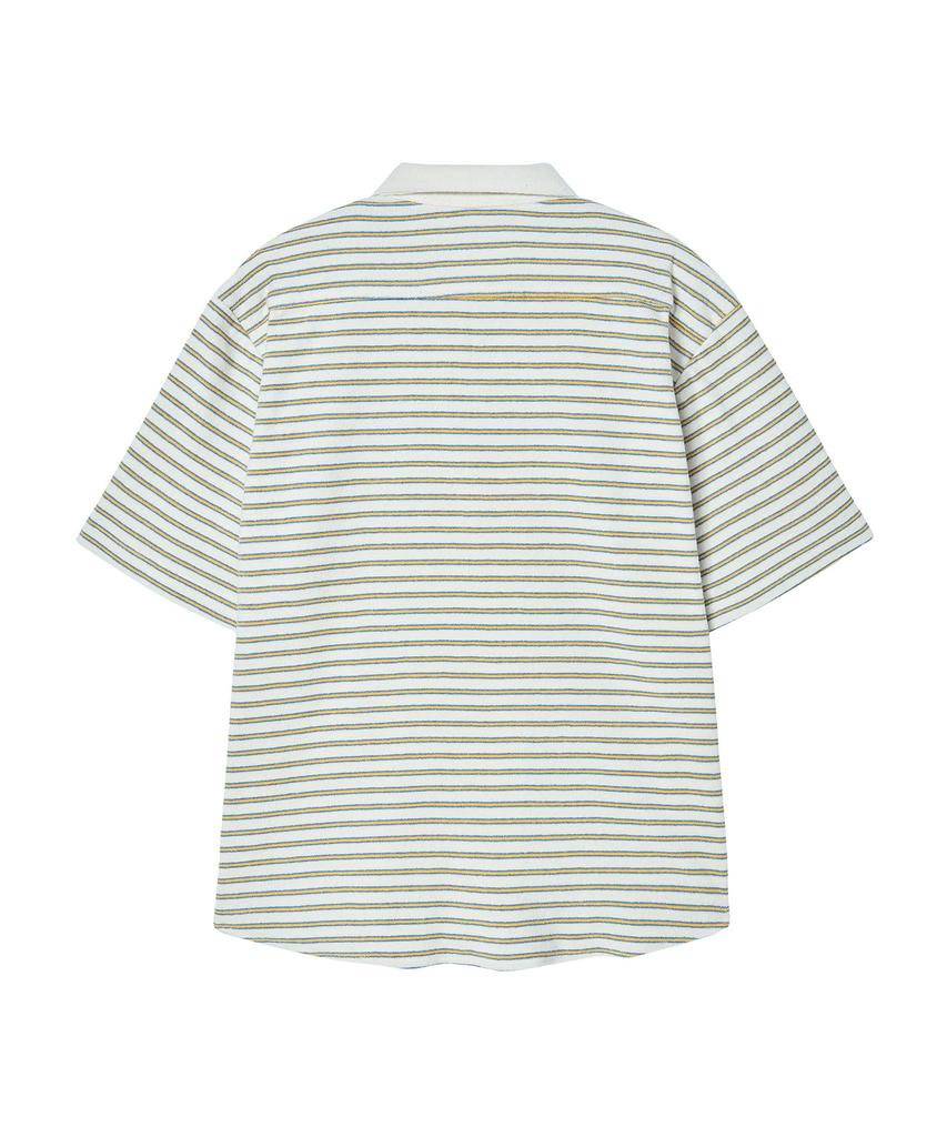BEYOND CLOSET [Collection Line] Toweling Fabric Stripe Open Collar Short Sleeve Shirt Yellow