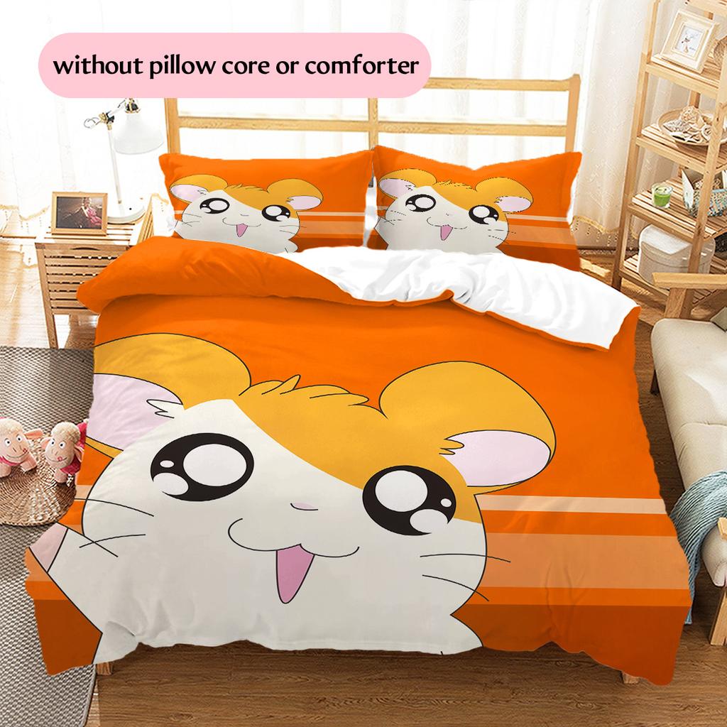 Hamtaro Muster Bettwäsche Bettdecke Set Heimdekoration Geschenk (1 Bettbezug + 2 Kissenbezüge (ohne Füllung))