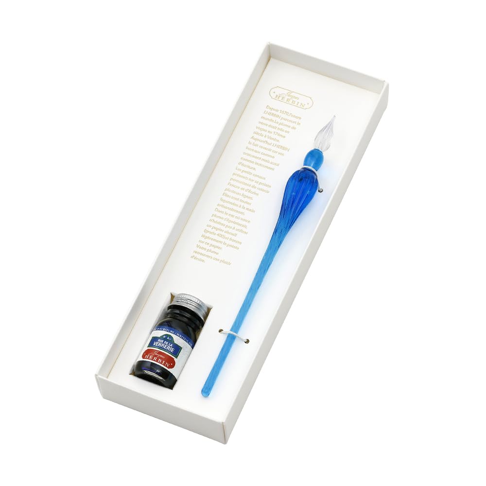 French Herbin Glass Pen Tsumugi Blue Mini Ink Paris Colors Rue Verly Set HERBIN hb21413setP [Traditional Brand] [Handcrafted] & (10ml)
