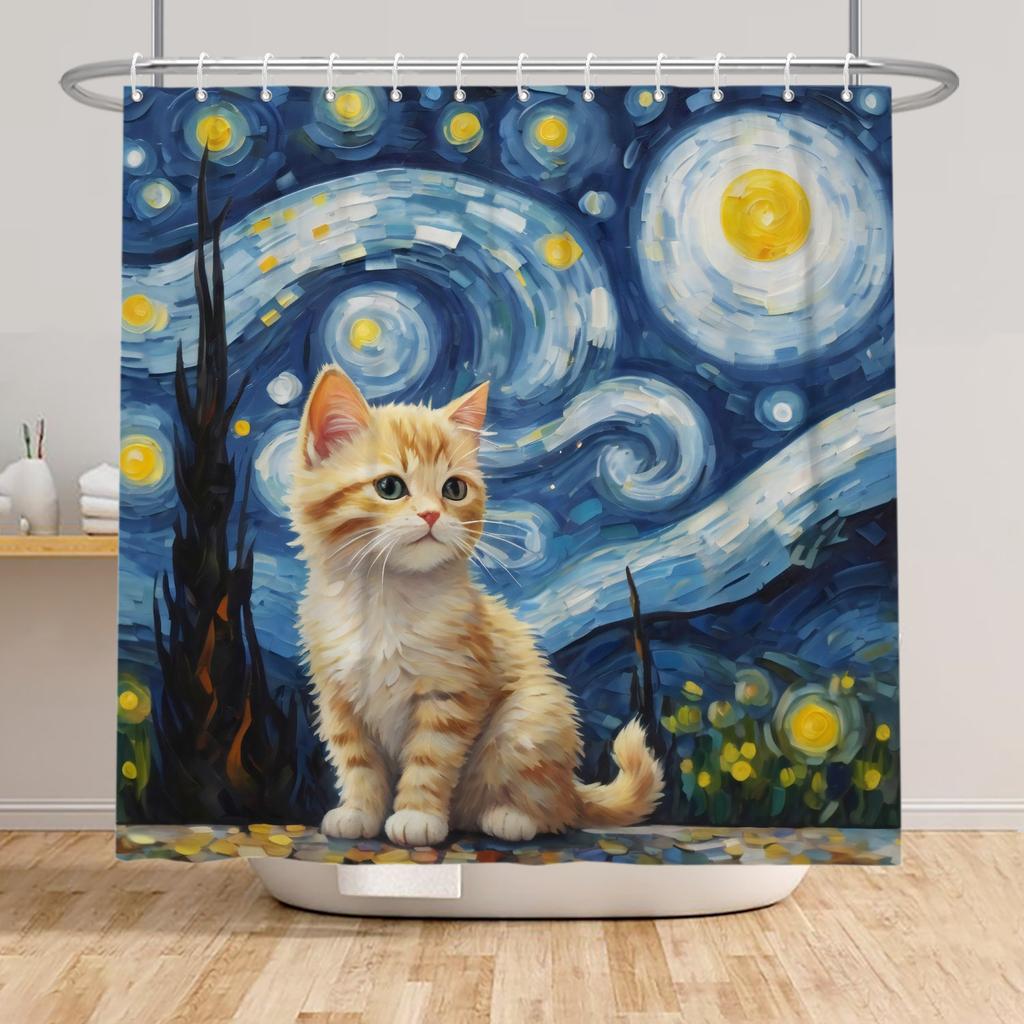 Funny Animals Shower Curtain Cartoon Cute Cats Dog Kids Curtain for Bathroom Waterproof Home Decoration Shower Curtains