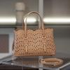 Armrest 25 New High-Grade Small Tote Bag Fashion Hollow Out Floral Cow Leather Linen Thread Real Leather Womens Bag