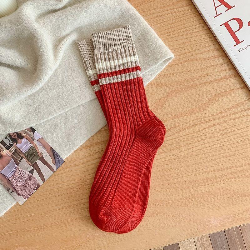 Female Autumn and Winter New Year New Year Festive Red Tube Pile Socks