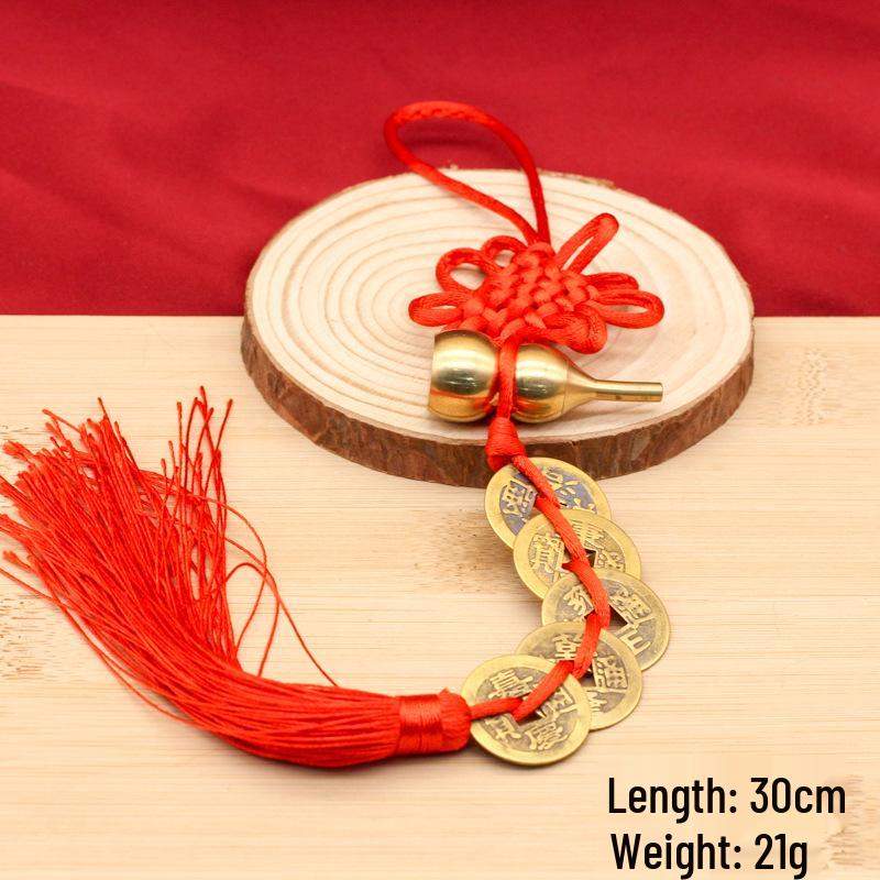 Five Emperors Copper Coins Door Hanging Ornament - Pure Brass Chinese Knot for Main Entrance