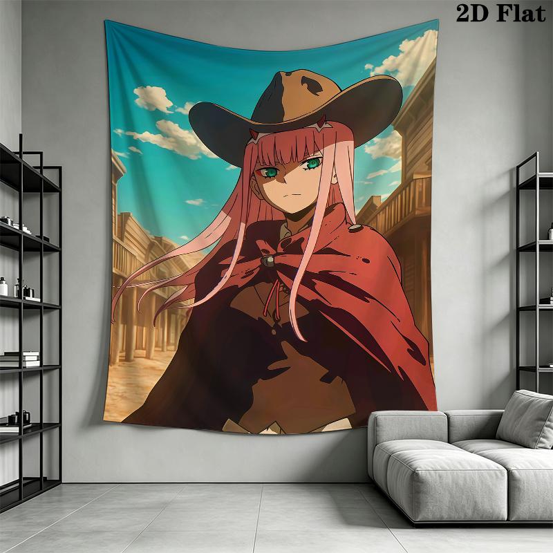 Darling in the Franxx 02 Wall Tapestry Aesthetic Wall Hanging Printed Fabric Blanket Decorative Tapestries for Bedroom Living Room Home Decor