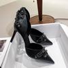 Mode Mode Schwarz Lackleder Metalldekor Damen Pumps Frühling Sommer Gothic Punk Nieten Riemen Schnalle High Heels Coole Mädchen Schuhe