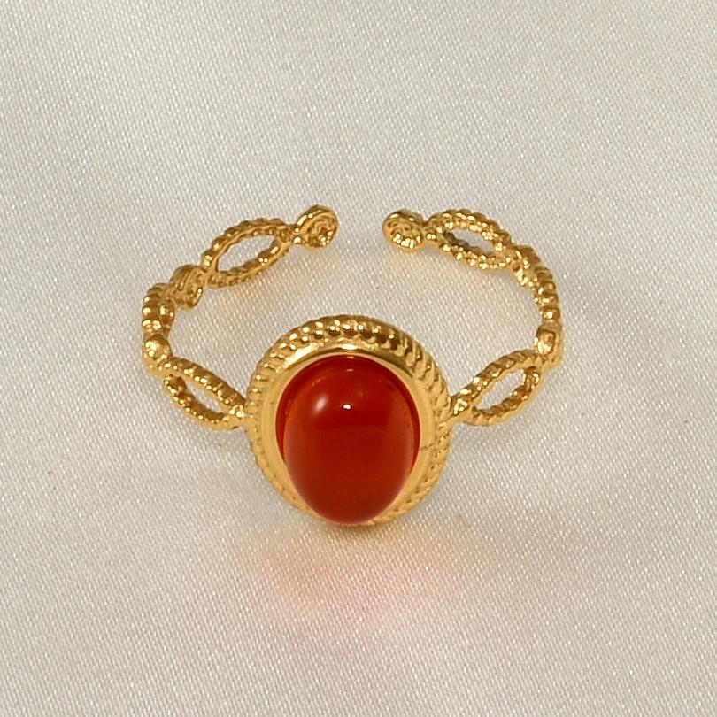 1/6pcs Real Tiger Eye Blue Red Transparent Stone Open Adjustable Stainless Steel Rings For Women Men Accessories Vintage Jewelry
