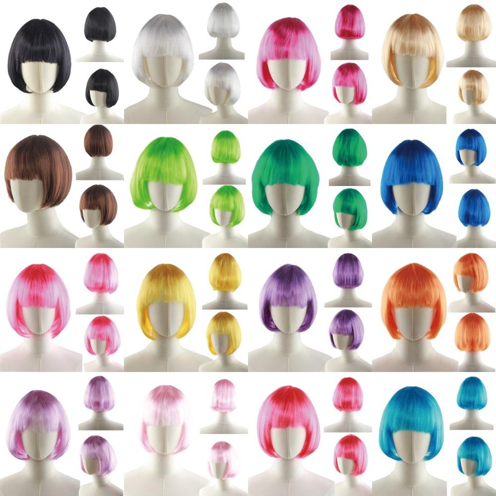 Funny Short Bob Wigs Xmas Wig Halloween Cosplay Anime Wigs Colored Straight Hair Stage Show