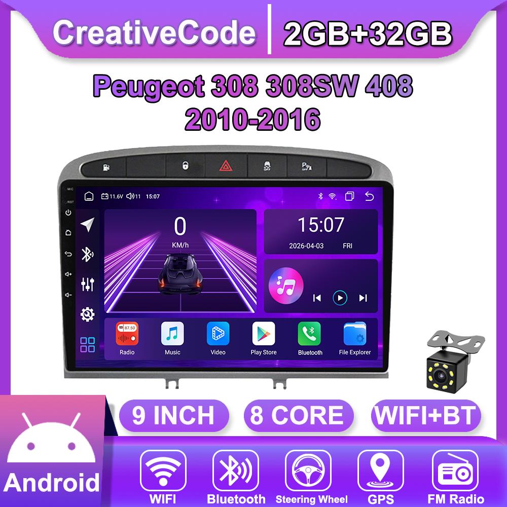 Android Car-Play Car Radio For Peugeot 308 308SW 408 2010-2016 Multimedia Player Head Unit Stereo GPS Navigation BT WIFI,8 CORE ,2+32GB