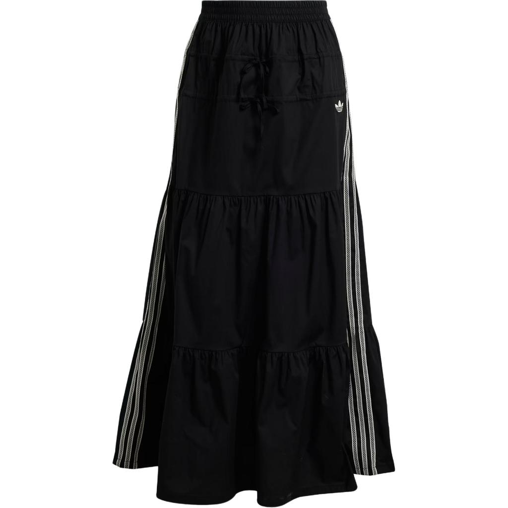 Adidas Originals Logo Ruched Long Midi Skirt Women Skirts Black KC0767