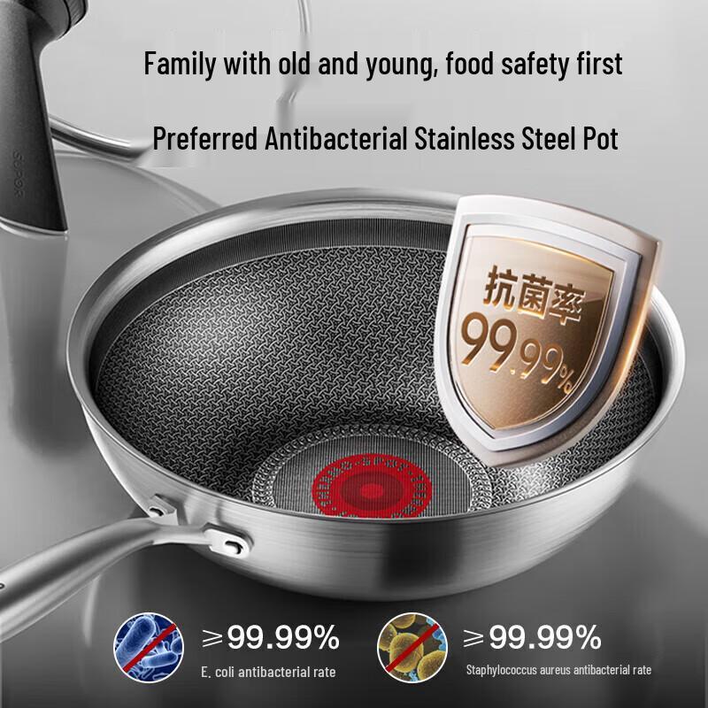 Supor 30cm Fire Red Dot Non-stick Stainless Steel Wok