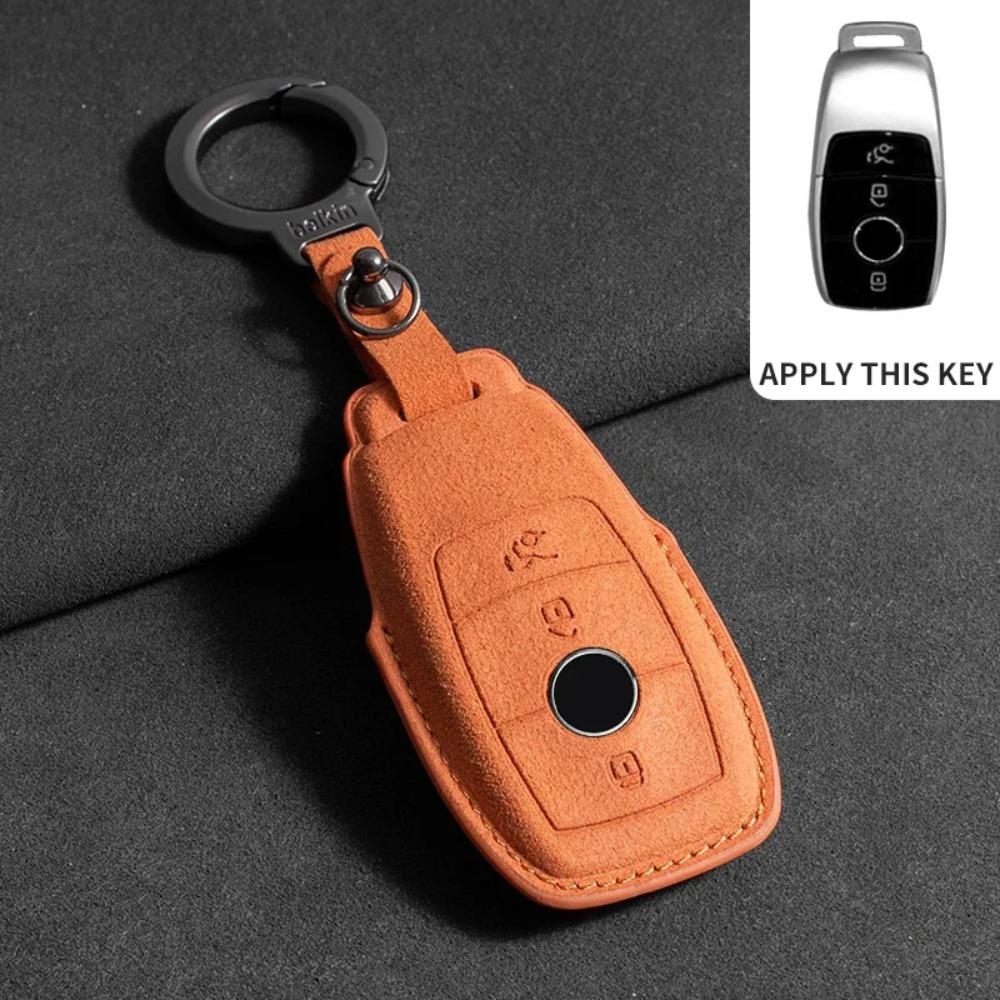Suede Leather Car Key Case for Mercedes Benz E Class W213 W205 E200 E260 E300 E320 AMG CLA 2018 2019 2020 Remote Fob Shell Case