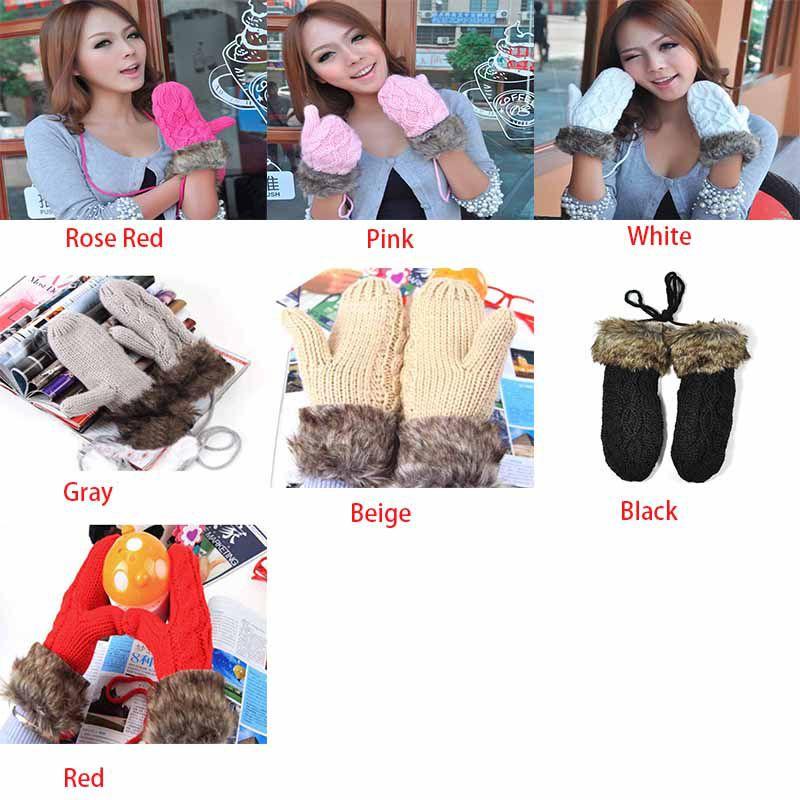 Damen Mädchen Warme Cartoon-Handschuhe Niedliche Gestrickte Winterfäustlinge mit Kuscheligem Komfort