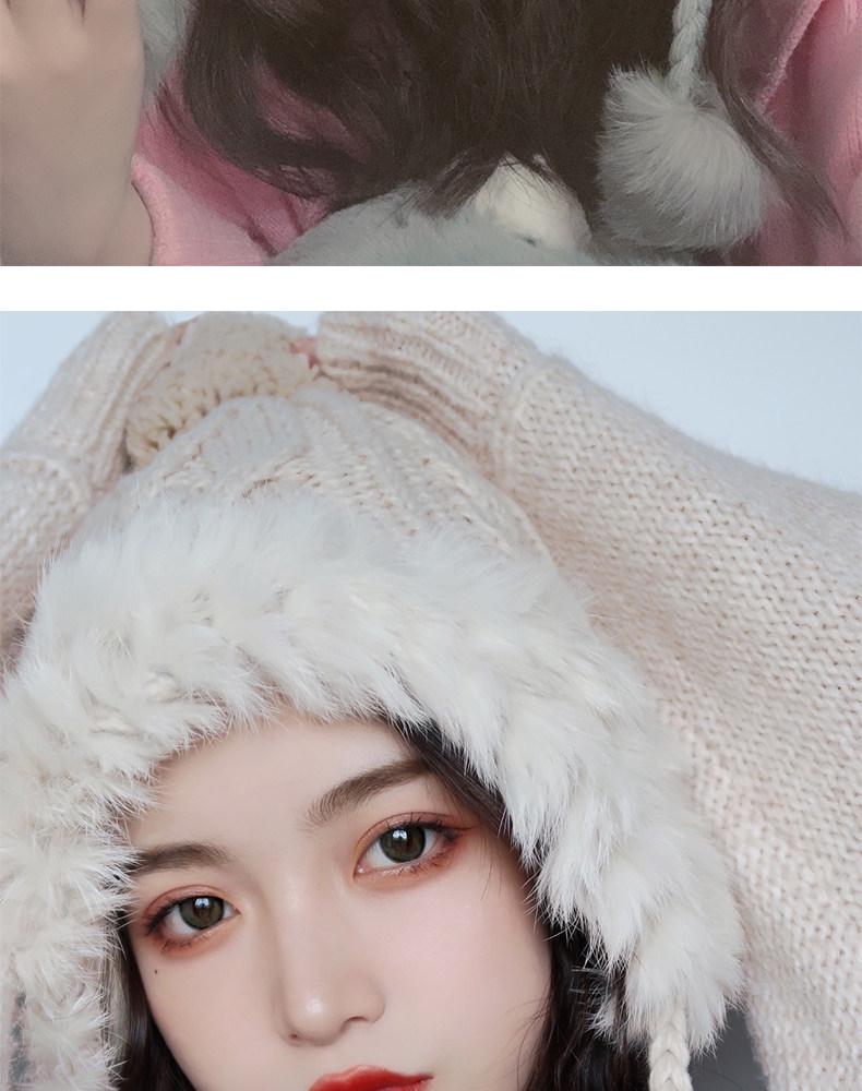 Women's Korean Style Cute Pom-Pom Earflap Hat - Autumn/Winter Warm Woolen Rabbit Fur Knit