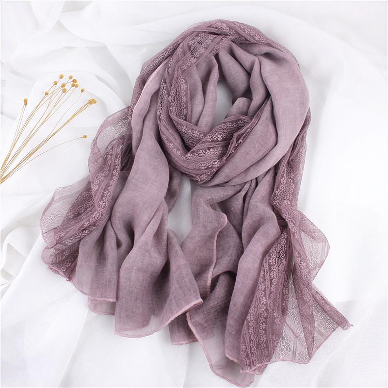 Vreovor Korean Lace Patchwork Scarf Women'S Linen Versatile Styles Thin And Long Winter Solid Color Silk Shawl