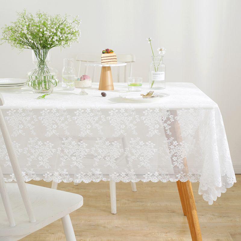 Elegant Lace Tablecloth - Polyester Rectangular French Romantic Design, Intricate Floral Patterns, Perfect for Home Dining Table Decoration