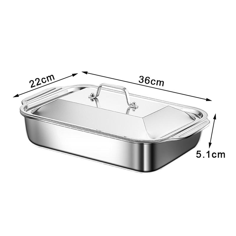 Stainless Steel Baking Pan With Lids Deep Dish For Fish/Pasta/Grilling Oven & Dishwasher Safe Cookware