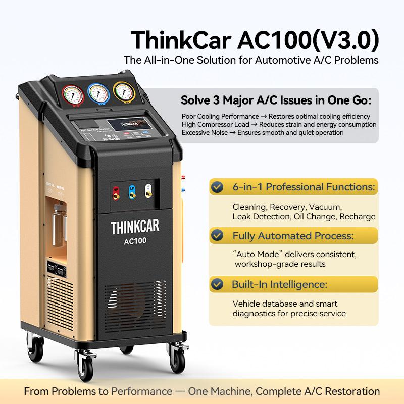 THINKCAR AC100 Lite Dual-Refrigerant A/C Service Station R134a R1234yf Recovery Recycling Recharging Vacuum Machine for Car