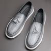 Designer Comfort Grey Patent Leather Loafter Platform Tassel Leisure Shoes for Men Walking Dress Wedding Footwear Zapatos Hombre