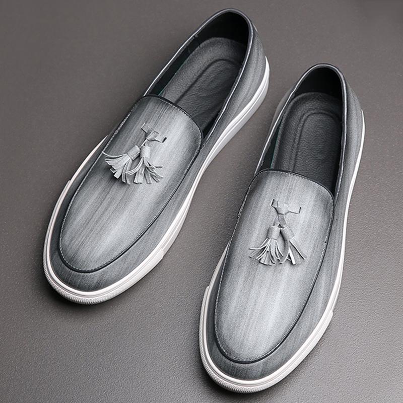 

Дизайнерские мужские лоферы из лакированной кожи серого цвета на платформе с кисточками, повседневная обувь для ходьбы, свадебная обувь для мужчин 38