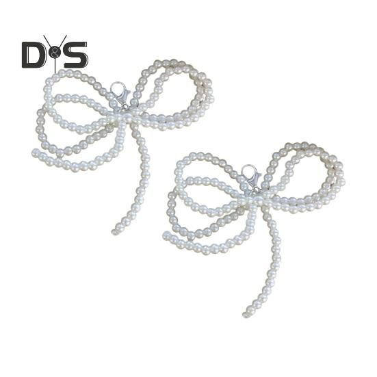 

1 пара подвесок для украшения обуви в форме банта из искусственного жемчуга с бусинами и зажимом, самодельные подвески для шнурков для сандалий, аксессуары для обуви, брелок для сумки, автомобильные подвески A