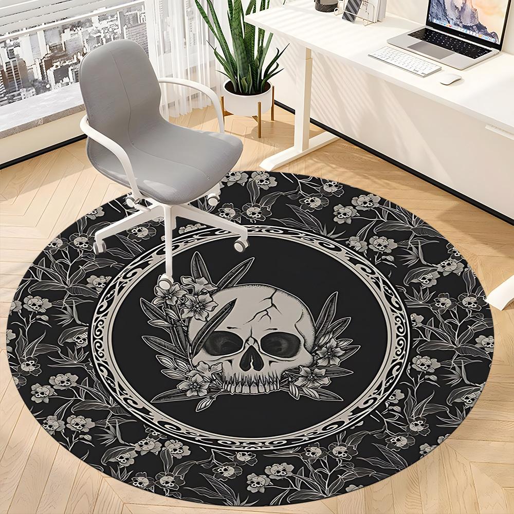 1PC Skull Floral Pattern Chair Carpet for Office, Indoor Non-Slip Washable Carpet, Soft Comfortable Mat For Office Room yy250930206