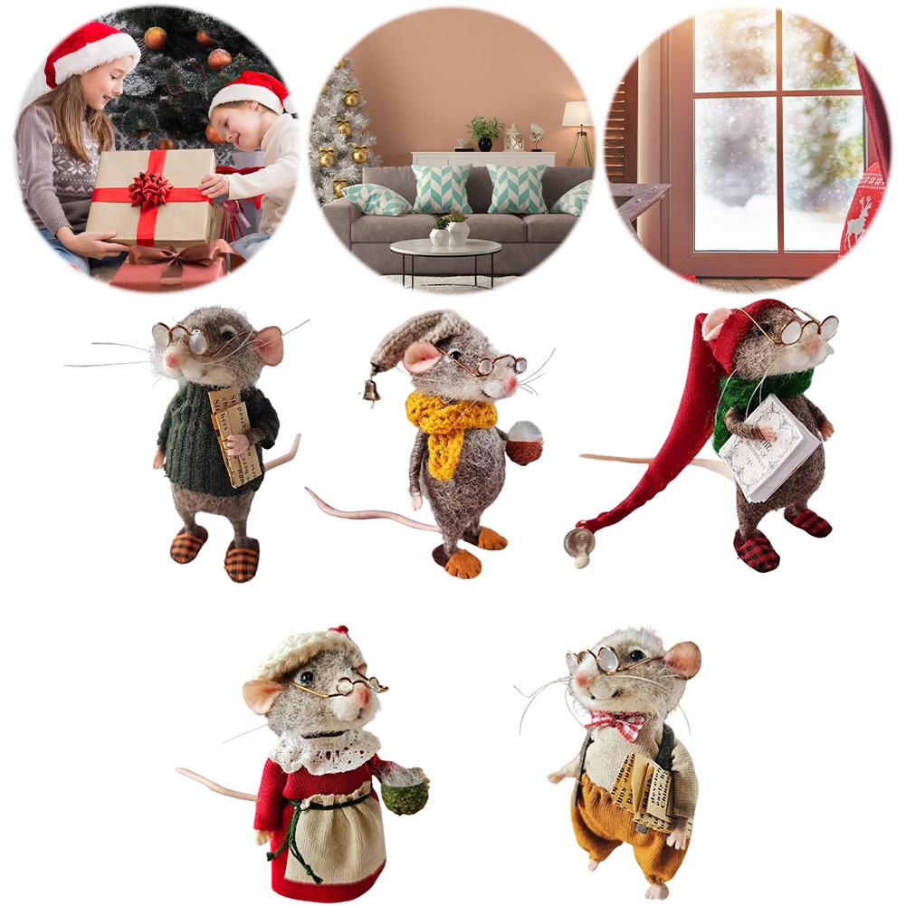 Christmas Needle Felted Mouse DIY Handmade Wool Felted Cute Needle Felted Mouse Wool Felt Mouse Craft Decorations