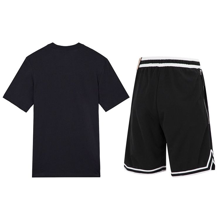 Nike Letter Print Crew Neck Short Sleeve T-Shirt And Shorts Casual Sports Set Men Tops, Bottoms Black AR5007-011+DH7161-010