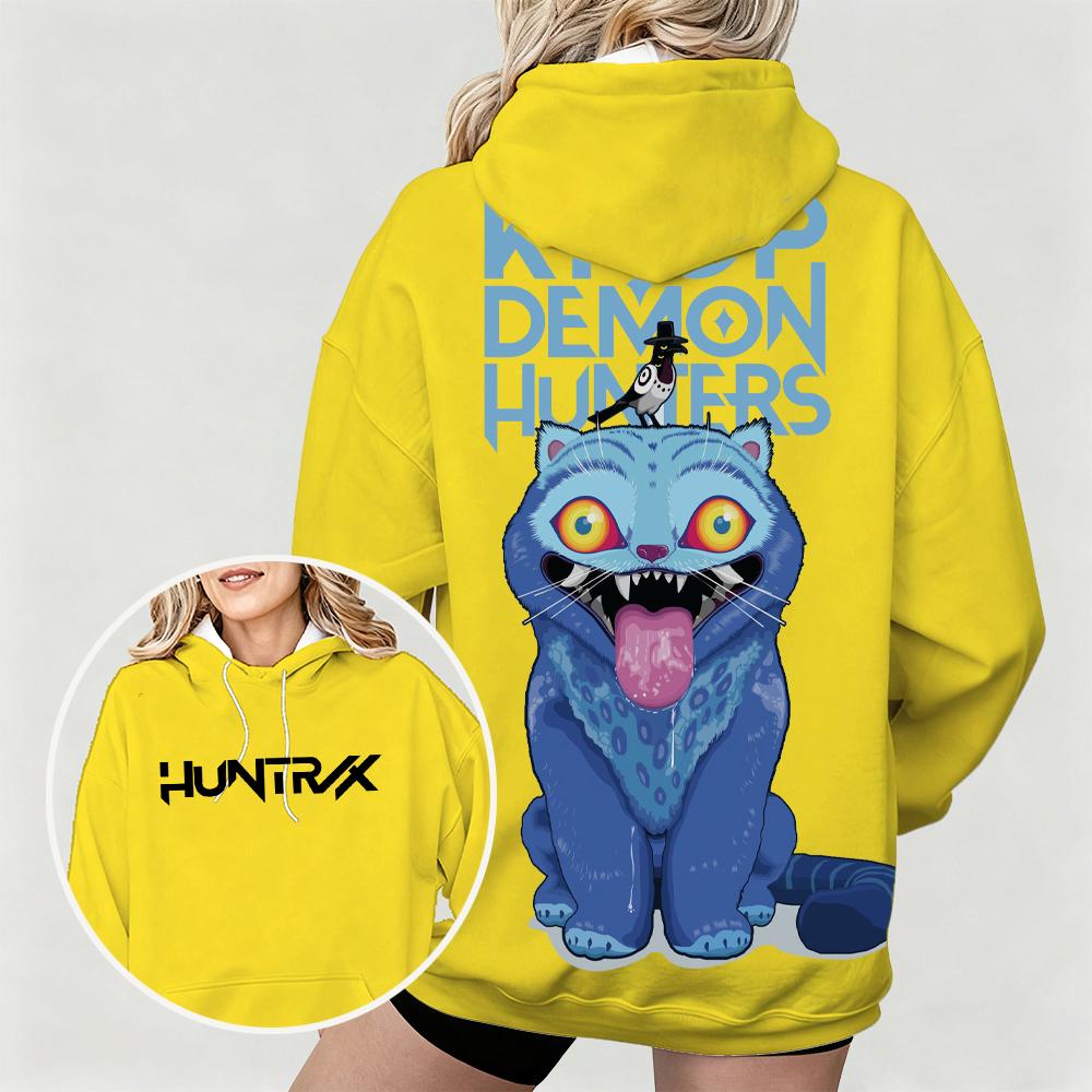 Hot Women's Oversized Hoodie with KPop Demon Hunters Bold Derpy & Bird Graphic Print Dual Side Art Design for Casual Daily Wear