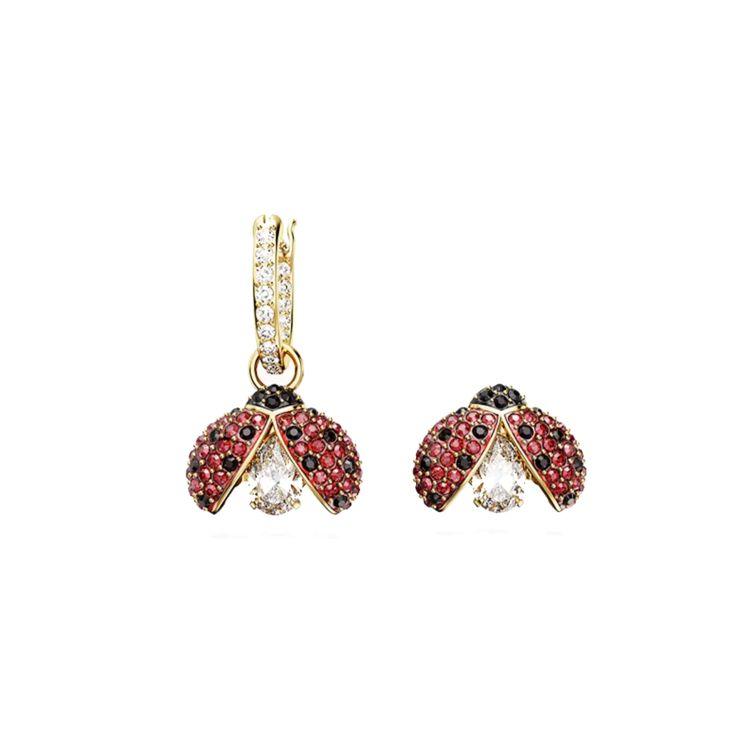 Swarovski Idyllia Asymmetrical Ladybug Drop Shaped Gold Plated Earrings Women earrings Multicolor 5666131 Box (Random Color)