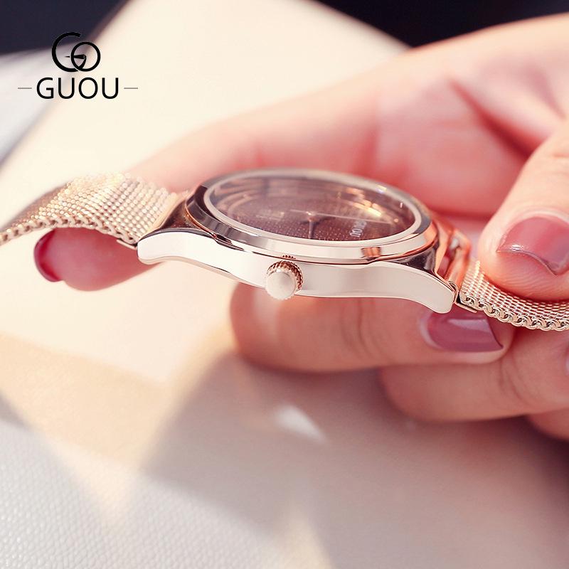 

Модные часы с сетчатой цепочкой, модная пара, часы со стальным ремешком, простой кварцевый ремешок, календарь, большой циферблат, мужские и женские часы