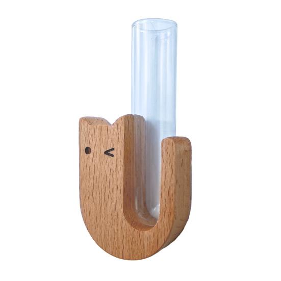 Váza s kočičími vousky Ledničkový magnet Dřevěný magnet na ledničku se skleněnou trubičkou Magnetický sběrač kočičích vousků Nádoba Váza Ledničkové příslušenství