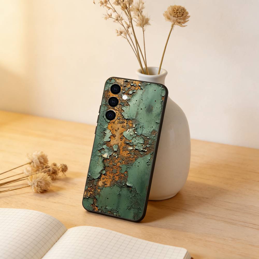 Retro Rust Design Phone Case Black Silicone Soft For Samsung Galaxy A73,A72,A71,A70,A53,A52,A51