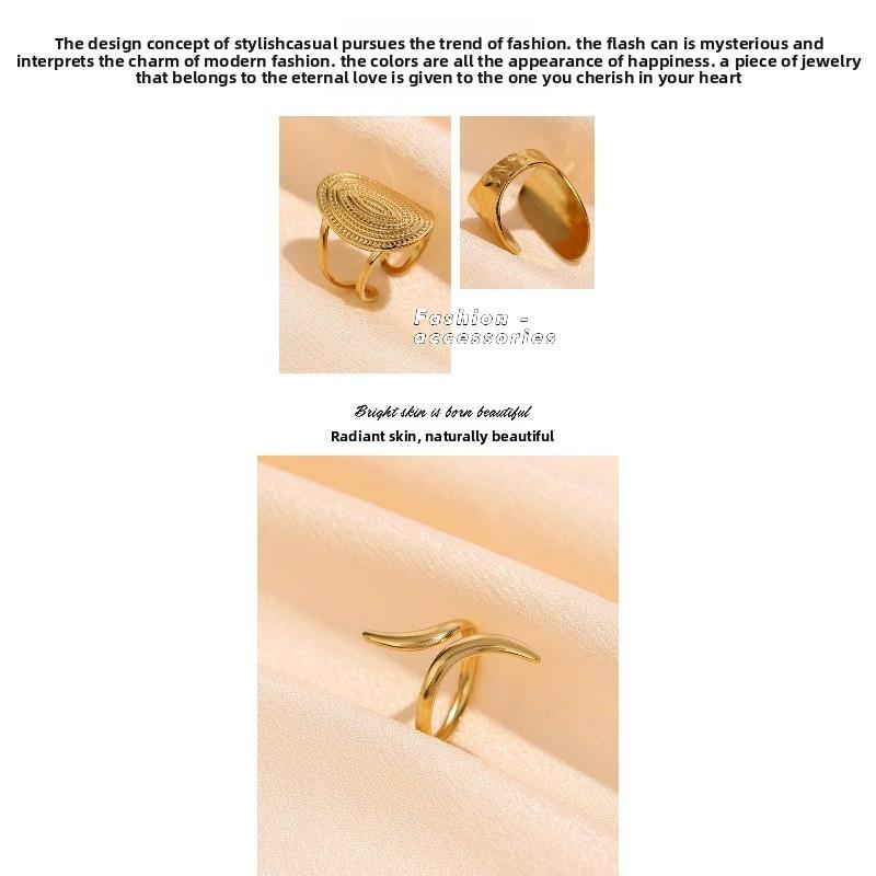 Stainless steel ring - open band - vintage geometric line design - oil pressed titanium steel