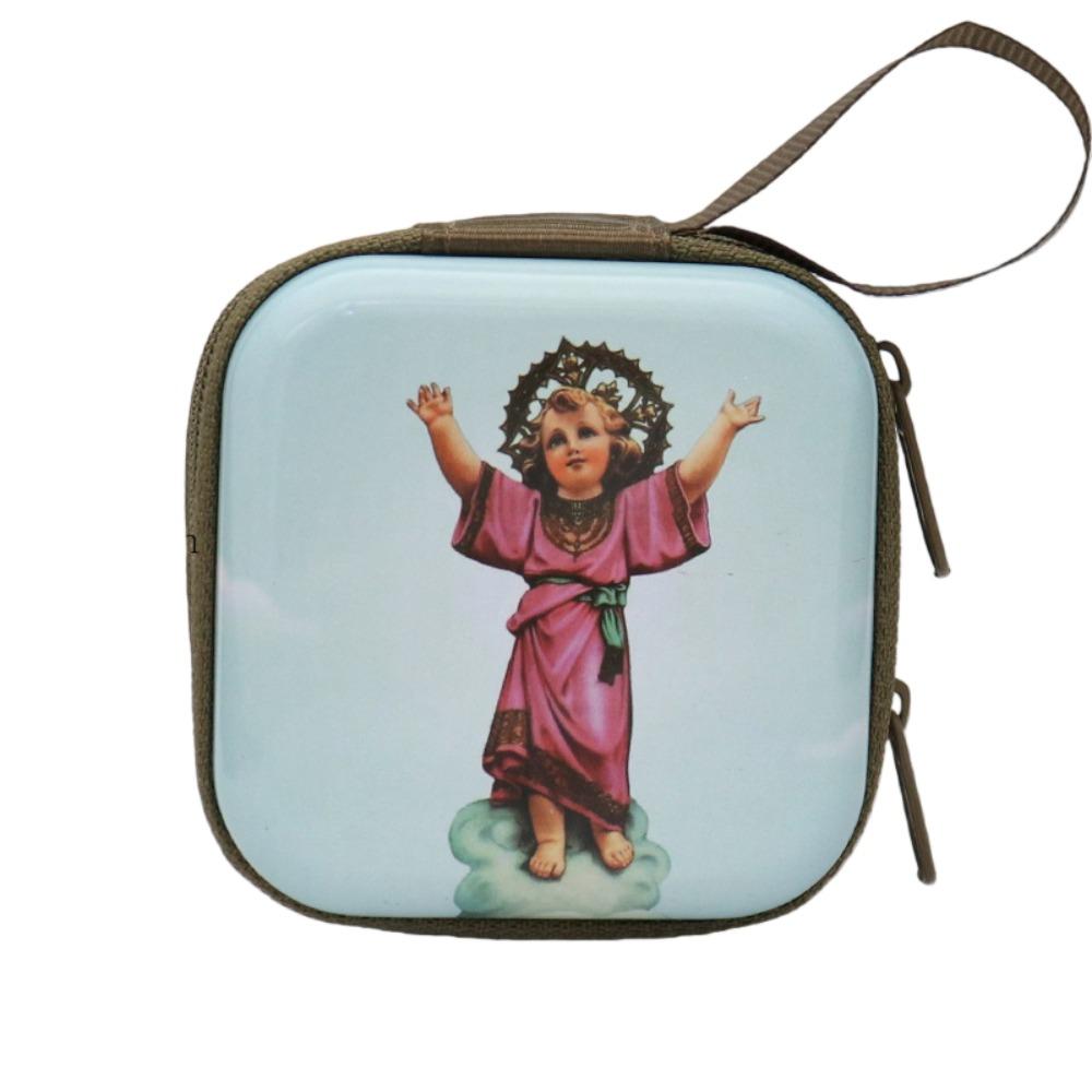 Virgin Mary Prayer Rosary Storage Bag 7x7cm Iron Artwork Religious Jewelry Box Elegant Cartoon Prayer Kit Religious Articles