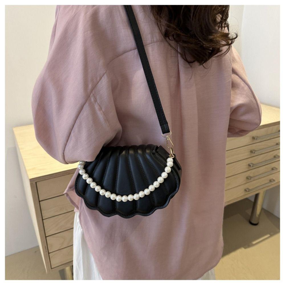 Fashion Minimalist Casual Crossbody Bag Shell Shoulder Bag for Women, Stylish Small Design with Pearls
