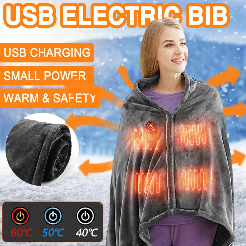 Usb Heated Warm Shawl Electric Heated Plush Blanket Heated Shawl Coral Flannel Heated Blanket Winter Cold Protection Body Warmer