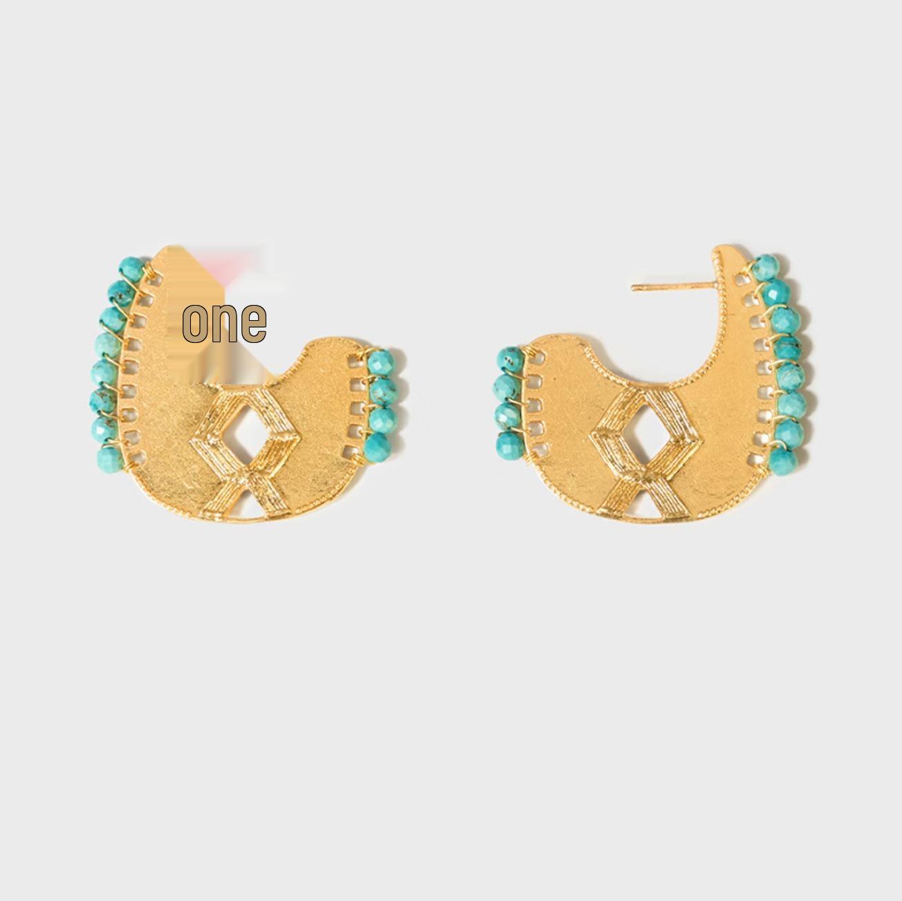 Gold-Plated Turquoise Tiger s Eye Earrings for Women - Original Niche Design