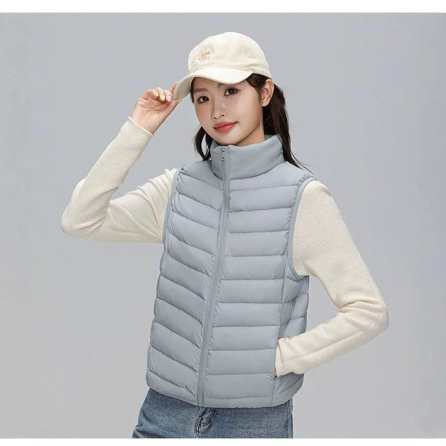 Women's Wool Puffer Vest with Stand Collar for Winter Cold Weather