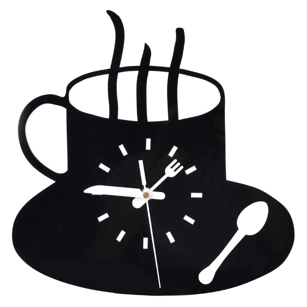 Kitchen Wall Clock 3D Modern Coffee Mug Style Acrylic Silent Movement Frameless Design Silent Wall