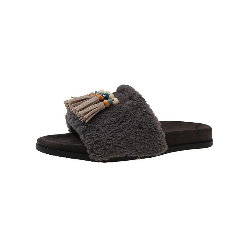 Popular British platform beach shoes summer new one-pedal lazy slippers versatile colorful fringed bag head slippers