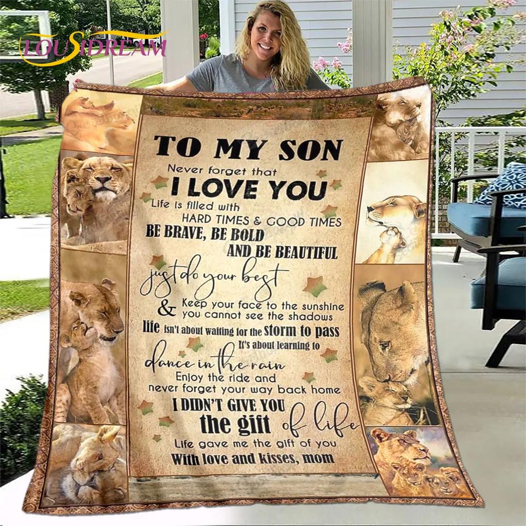 To My Son Plush Lion Wolf Dragon Eagle Quilt Blanket,Flannel Blanket Throw Blanket for Living Room Bedroom Bed Sofa Gift for Son