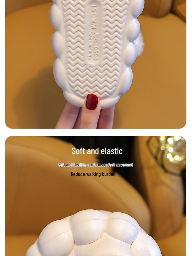 Cozy Winter Marshmallow Kids' Cotton Slippers - Non-Slip Plush with Removable Cover