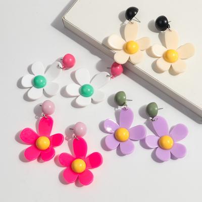Korean Colorful Acrylic Flower Large Drop Earrings for Women Elegant Resin Hanging Boho Earrings Travel Party Accessories New