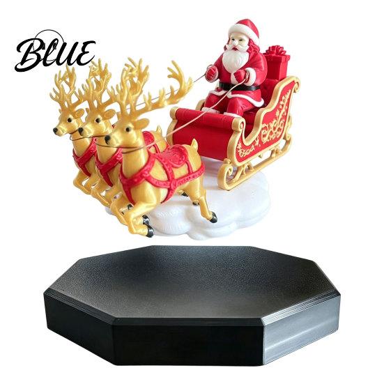 Magical Christmas Room Decor Magnetic Levitation Santa Sleigh Decor Floating Claus Tabletop Rotating Ornament for Fireplaces Ornament Display Stand,