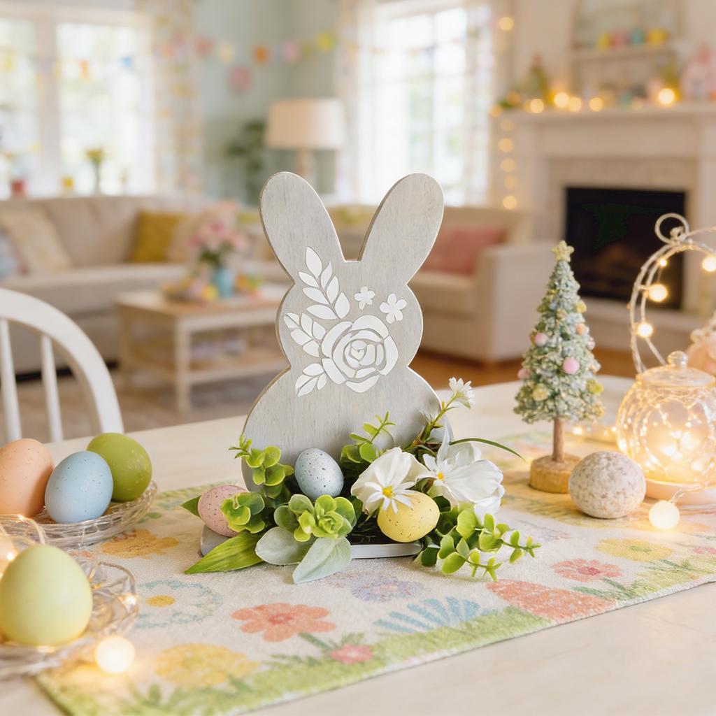 Easter Bunny Wooden Decorative Print Creative Ornament For Holiday Party Decorations