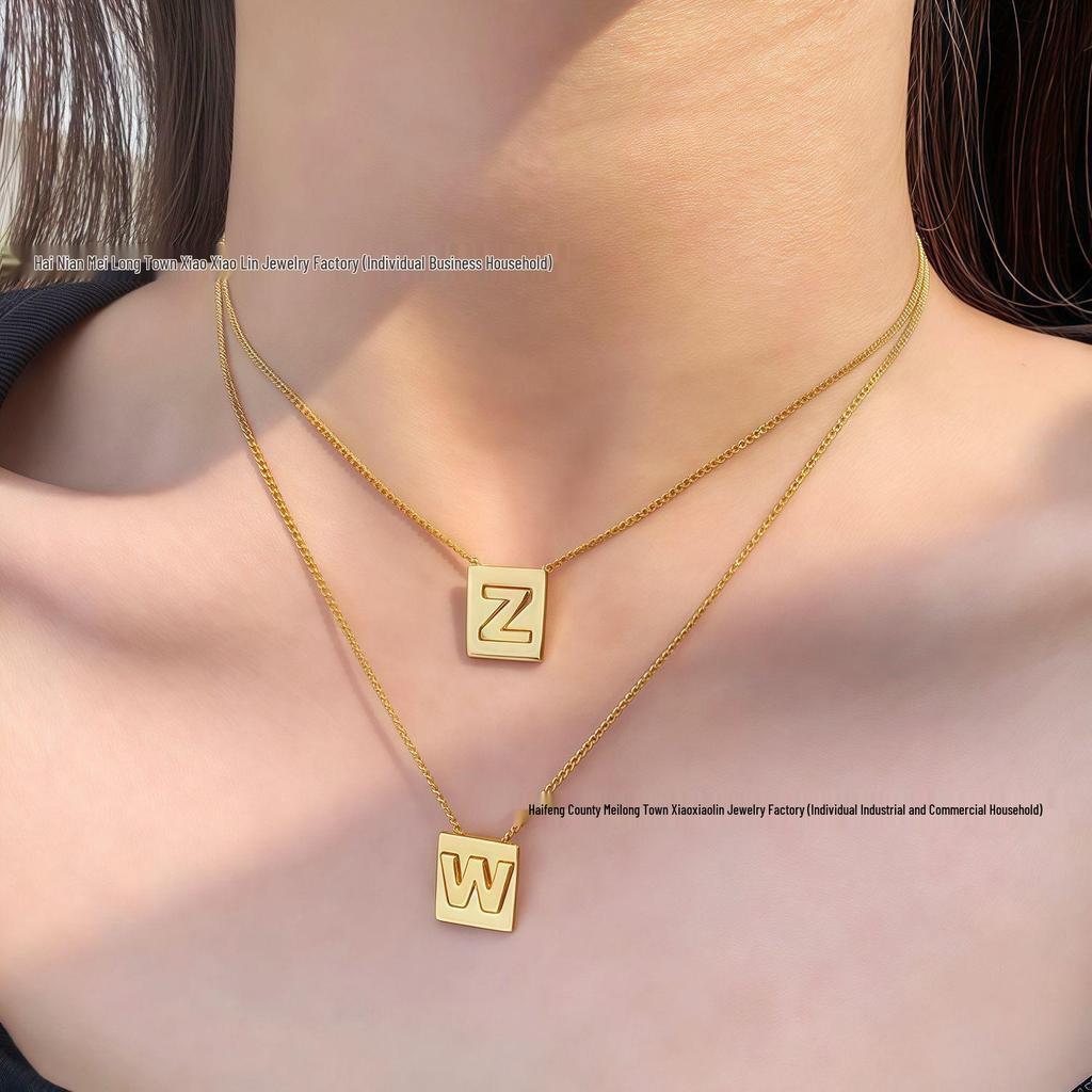 Arc de Triomphe Letter Choker: Brass Gold-Plated Small Square Tag Necklace with Initial Pendant