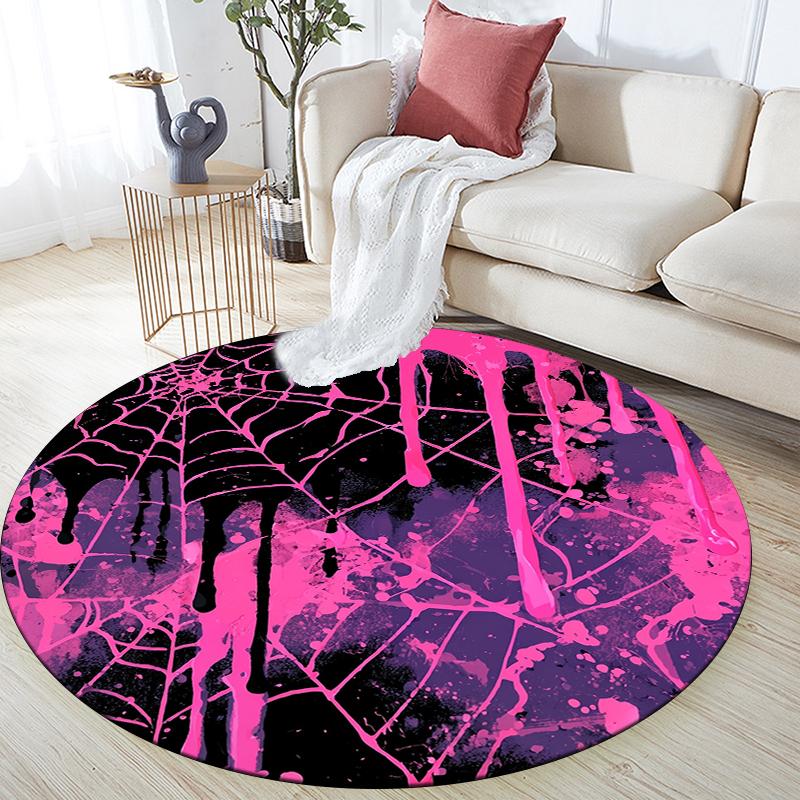 Runder Teppich mit rosa Muster, Teppich für Wohnzimmer, Schlafzimmer, Sofa, Spielzimmer Dekor, Rutschfeste Bodenmatte, Feiertagsgeschenke und Geburtstagsgeschenke.